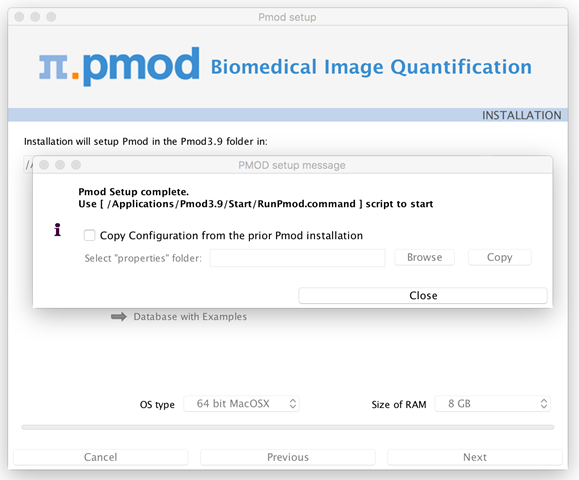 PMOD Installation Confirmation Mac
